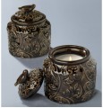 Brown Tapestry Candle Pot Covered